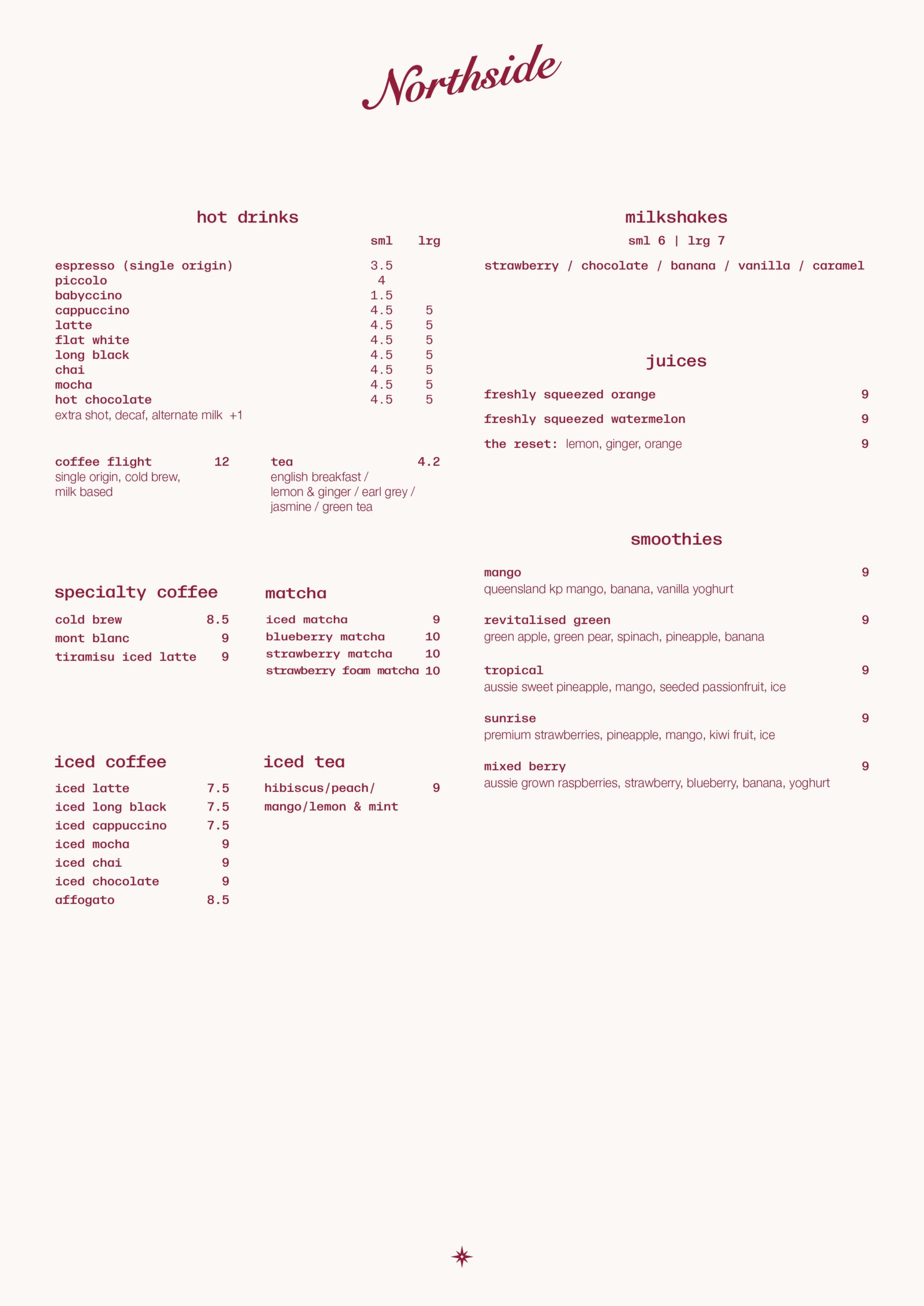 Northside Coffee All Day Menu Page 2